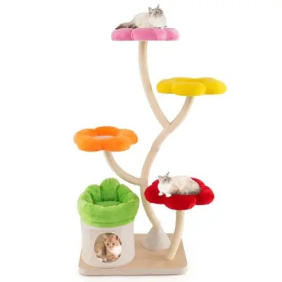 Tangkula 64" Multi-layer Cat Tower w/4 Colorful Flower-shaped Platforms Scratching Posts image {7}