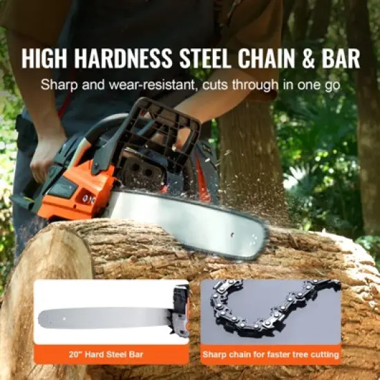 VEVOR Gas Chainsaw, 58CC 20" 3.22HP, Gasoline Powered Chain Saw, Handheld Cordless Petrol Chainsaws for Tree Wood Branch Cutting, Orange image {2}