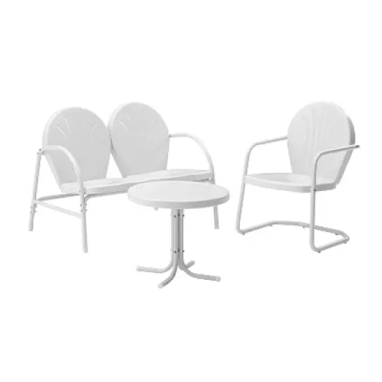 Griffith 3pc Outdoor Conversation Set with Loveseat, Arm Chair & Accent Table - White - Crosley image {5}