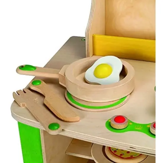 Hape My Creative Cookery Club Kid's Wooden Kitchen Chef Role Play Playset with Cooking Accessories, Utensils, and Food Kit, for Ages 3 Years and Up image {2}