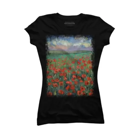 Junior's Design By Humans POPPIES By creese T-Shirt image {3}