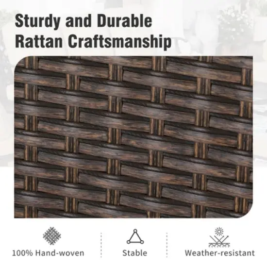 Captiva Designs 7pc Patio Slatted Top Steel Dining Table with Umbrella Hole & Cushioned Armrest Rattan Chairs image {8}