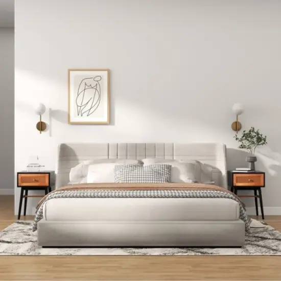 Costway Nightstand Modern Bedside End Table with Storage Drawer & Solid Wood Legs image {4}