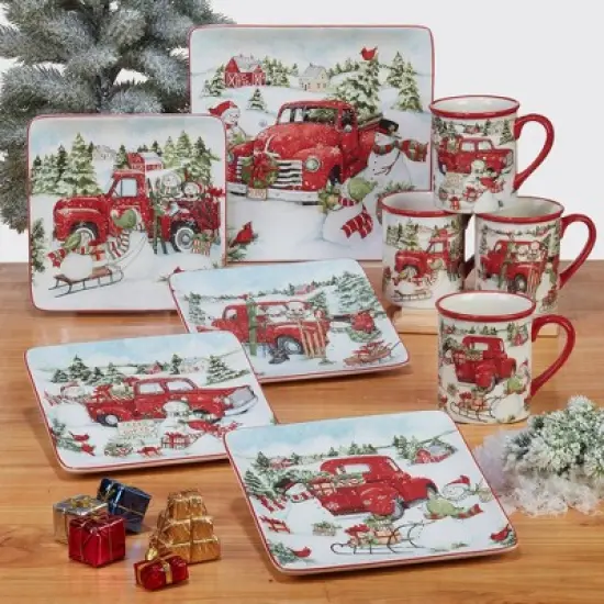 16pc Red Truck Snowman Dinnerware Set - Certified International image {5}