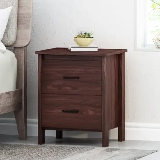 Olimont Contemporary 2 Drawer Nightstand Walnut - Christopher Knight Home image {1}