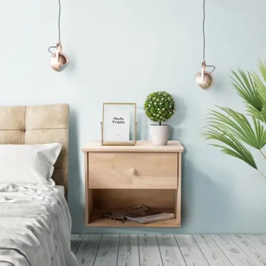 VINGLI Unfinished Natural Solid Wood Floating Nightstand,Farmhouse Night Stand Wall-Mounted Nightstand Table for Small Space Color DIY image {6}