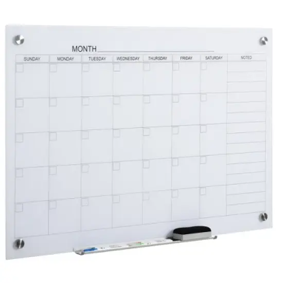 Vinsetto 35"x23" Dry Erase Wall Calendar Glass Whiteboard Monthly Planner for Homeschool Supplies & Home Office Organization w/ 4 Markers and Eraser image {7}