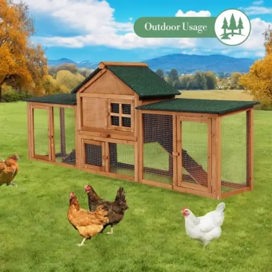 Jojoka Pet Wooden Rabbit Hutch, Outdoor Chicken Coop, Double Side Runs, Removable Tray, Ramps, Weatherproof Roof image {4}