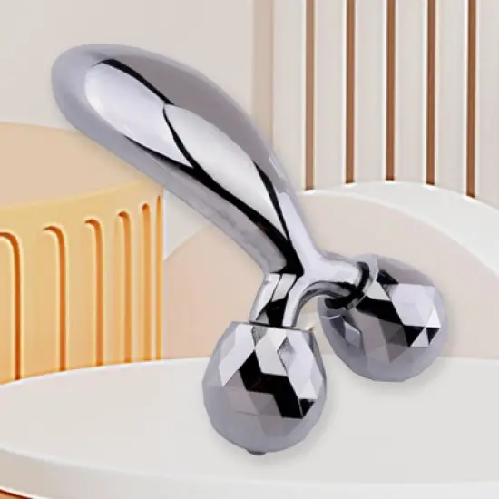 Evo Bytes Skinsculpt Massaging Beauty Roller Tool 3D Face Roller Metal Facial Massager - Silver image {8}