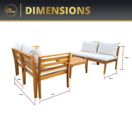 Kinger Home Trena 4-Piece Acacia Wood Patio Furniture Set with Cushions Elegant Outdoor Patio Furniture image {7}