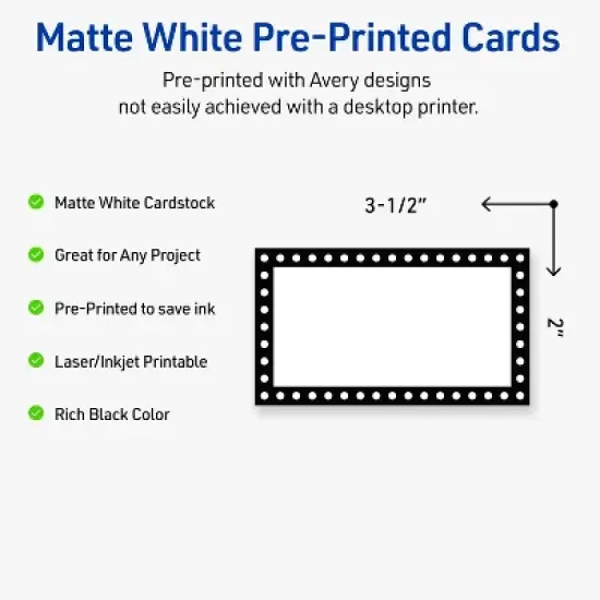 Avery&reg; Cards, 2" x 3.5", Black & White Polka Dots, Matte White, 80ct image {1}