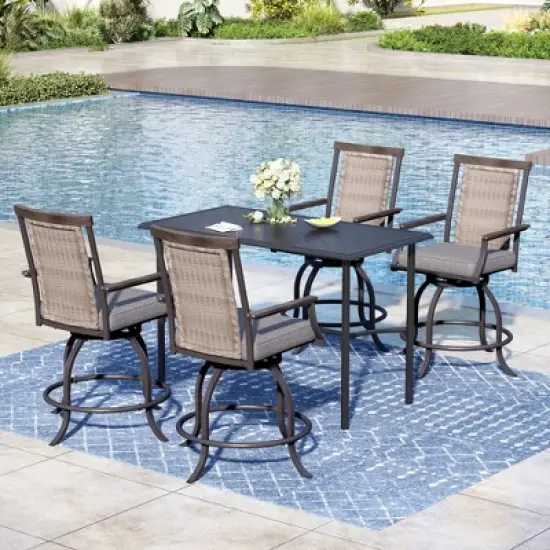 Captiva Designs 5pc Outdoor Patio Metal Bar Height Table & Bar Swivel Chair with Cushion and Armrest image {15}
