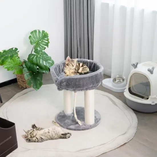 Tangkula Cat Tower Cat Activity Tree w/ Plush Perch & Scratching Posts Grey image {3}