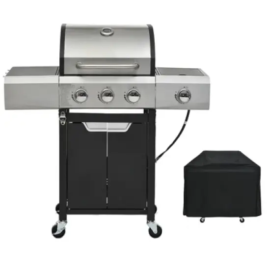 3-Burner Propane Gas Grill in Stainless Steel with Side Burner, Condiment Rack and Built-in Thermometer with Grill Cover image {12}