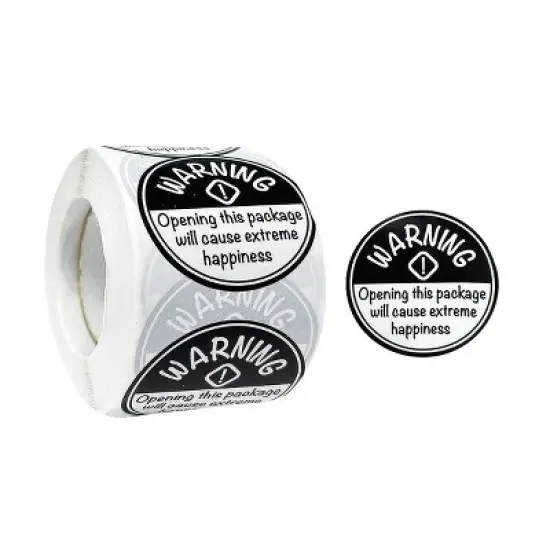 Wrapables 1.5 inch Black Extreme Happiness Warning Small Business Stickers Roll, Sealing Labels for Boxes, Envelopes, Bags and Packages (500pcs) image {5}