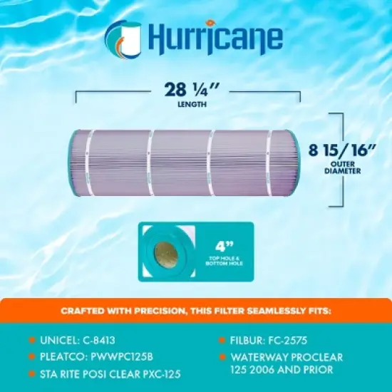 Hurricane 2 Pack HF8413-01P Platinum Purple Pool Filter Cartridge Replacement for PWWPC125B, Unicel C-8413, Filbur FC-2575, Waterway Proclear 125 image {2}