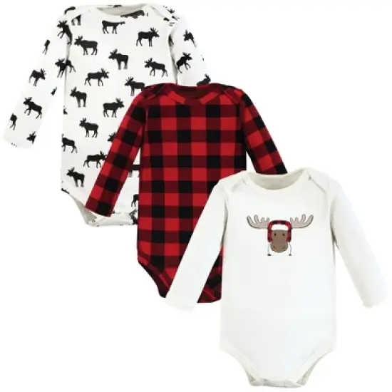 Hudson Baby Infant Boy Cotton Long-Sleeve Bodysuits, Winter Moose 3-Pack image {5}