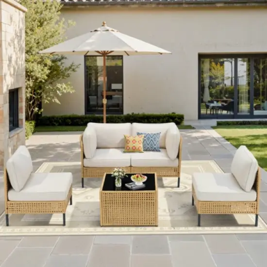 Buenhomino Patio Furniture Set &ndash; Outdoor Sectional Wicker Sofa with Cushions, All-Weather PE Rattan Conversation Set for Garden, Balcony & Poolside image {1}