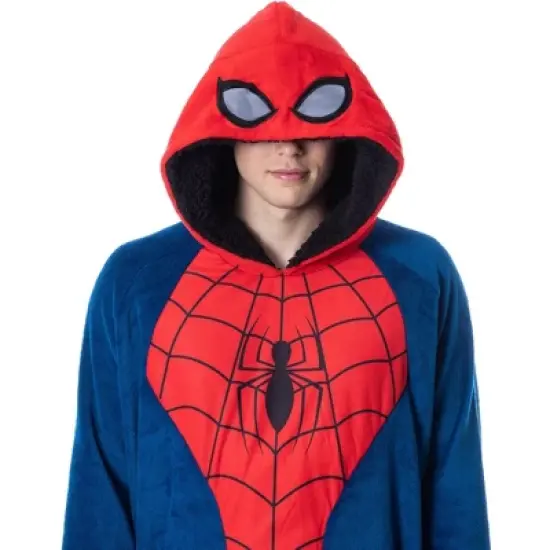 Marvel Mens' Spider-Man Logo Hooded Costume Pullover Pajama Outfit Blue image {1}