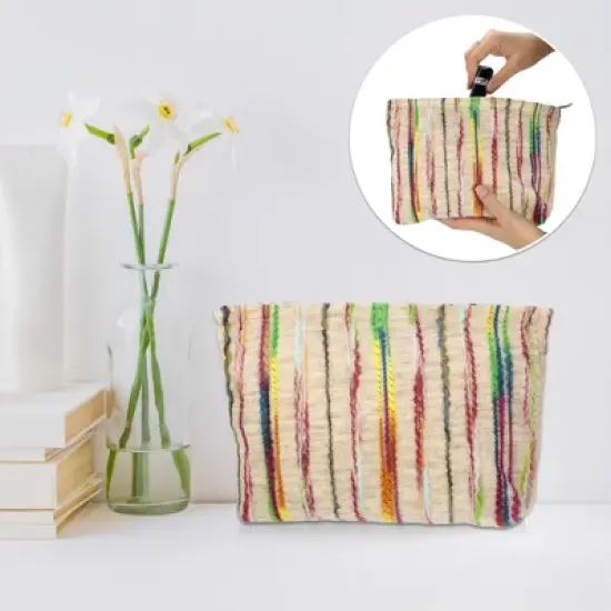 Unique Bargains Stripes Pattern Rainbow Zipper Makeup Bag Multicolored 1 Pc image {5}