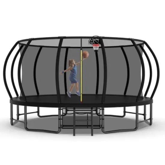Aukfa 16FT Pumpkin Trampoline with Enclosure Net & Basketball Hoop,Outdoor Trampoline Set with Safety Net, Ladder, Balance Bar image {7}