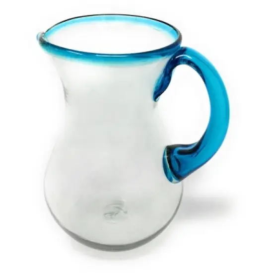 Dos Sue&ntilde;os Mexican Hand Blown  Pitcher - Aqua Rim - 84oz image {7}