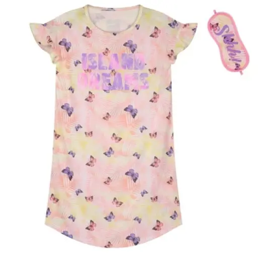 Sleep On It Girls Island Butterflies Pajama Sleep Shirt With Matching Sleep Mask image {4}