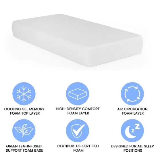 Emma and Oliver 4-Layer Memory Foam Mattress in a Box with Green Tea Infusion, Air Circulation, Cooling Gel, and CertiPUR-US Certified Foam image {8}