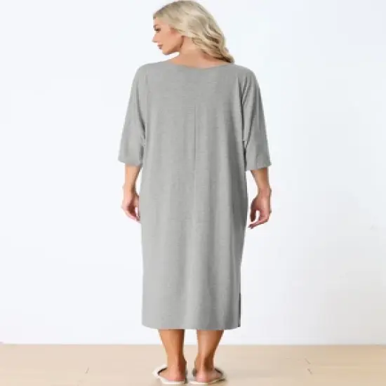 cheibear Womens Sleepshirt Nightshirt 3/4 Sleeve Nightgown Sleep Shirt Dress image {2}