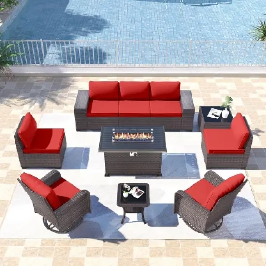 ALAULM 10PCS Outdoor Patio Furniture Set,PE Rattan Sectional Sofa Patio Conversation Sets image {12}