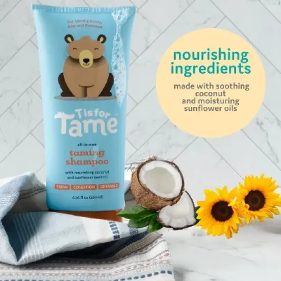 T is for Tame - 3-in-1 Baby Shampoo, Tear-Free, Cleanses, Conditions, Detangles with Plant-Based Ingredients, Frizz-Control, 6.76 fl oz image {3}