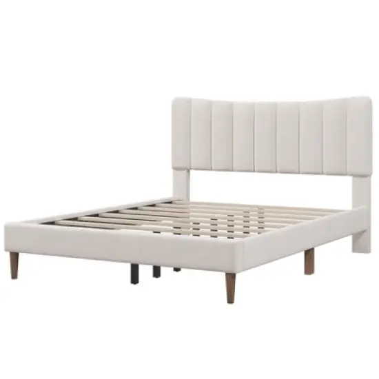 Upholstered Wood Platform Bed Frame with Vertical Channel Tufted Headboard-ModernLuxe image {3}