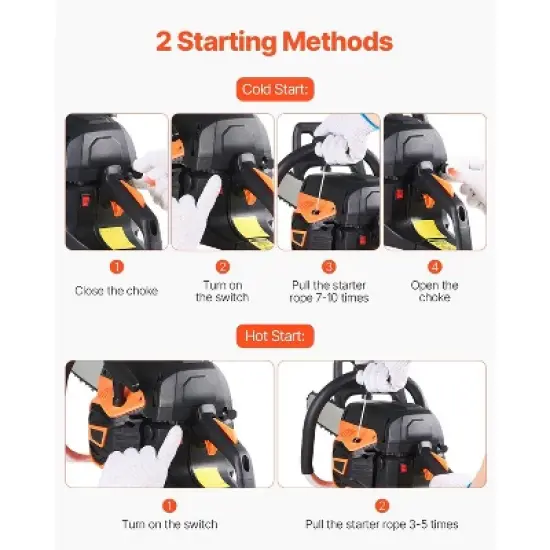 VEVOR Gas Chainsaw, 52CC 18" 2.55HP, Gasoline Powered Chain Saw, Handheld Cordless Petrol Chainsaws for Tree Wood Branch Cutting, Orange image {4}