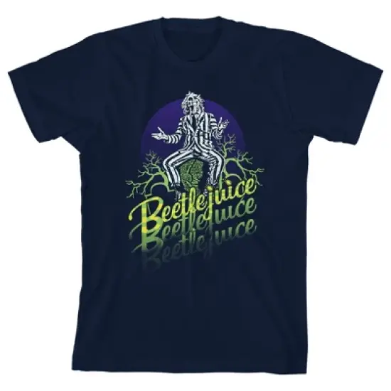 Beetlejuice Classic Movie Youth Boys Character & Text Navy Blue T-Shirt image {3}