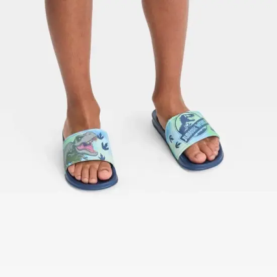 Boys' Jurassic World 2pc Pajama Set with Slide Sandals - Green image {3}