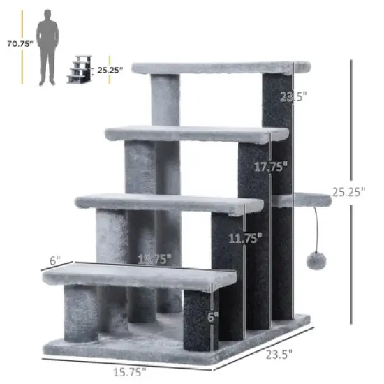 SKYONE Cat Stair Steps with Soft Flannel, Scratching Post & Hanging Ball - Joint-Friendly Pet image {2}