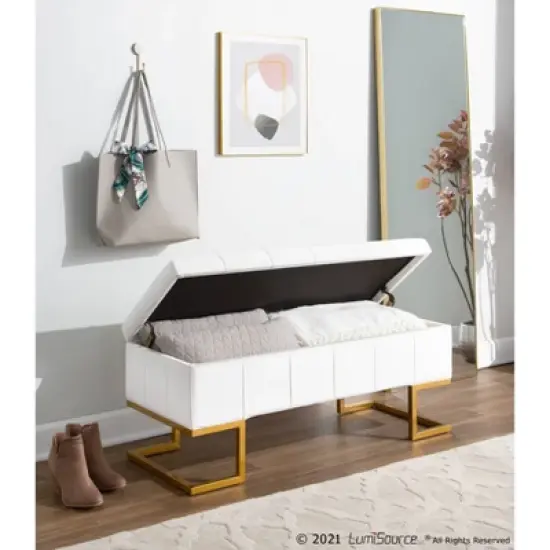 41" Midas Glam Storage Bench Steel/Velvet Gold/White - LumiSource image {5}