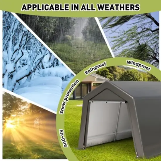 Outdoor Portable Storage Shelter Shed, Waterproof and UV Resistant Portable Garage Kit Tent with Rolled Up Zipper Doors & Vents Carport image {3}
