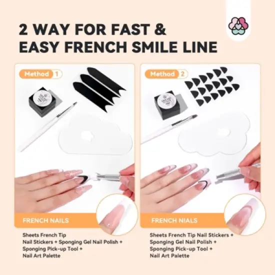 SAVILAND Soft Nail Sponges for Ombre: Gradient Nail Art Sponges with Grabbing Pen, Easy French Tip Stickers for Beginner image {3}