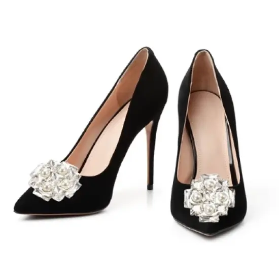 Unique Bargains Women's Rhinestone Shoe Buckle 1.57"x1.57" Silver Tone 2 Pcs image {5}