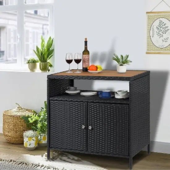 Rattan Storage Cabinet, Outdoor Cabinet for Patio Outdoor Bar Cart with Adjustable Shelves, Patio Storage Box Organizer for Poolside, Patio, Backyard image {6}