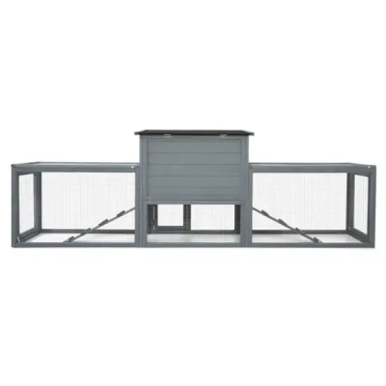 Resenkos 2-Story Rabbit Home, Dual Run Bunny Shelter, Weatherproof Guinea Pig Cage, Resting Area, PC Roof, Gray With Colorful Patterns image {2}