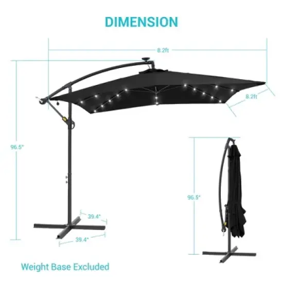 Sonkuki 8.2&times;8.2FT LED Solar Lighted Outdoor Patio Umbrella, Square Canopy Offset Umbrella for Villa Gardens, Lawns and Yard image {2}