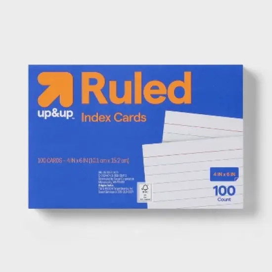 100ct 4" x 6" Ruled Index Cards White - up&up&trade;: College Rule, Uncoated, 72 lb, Paper Basics, 4x6 Note Card Size image {3}