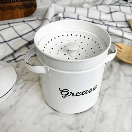 Auldhome Design-Enamelware Grease Container with Strainer (3.25 Cup Capacity) image {2}