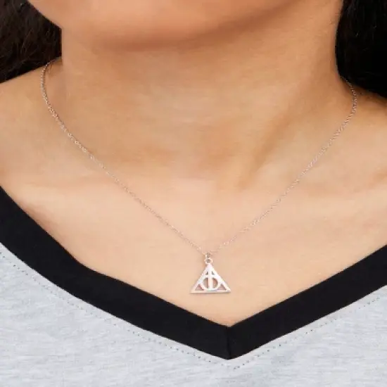 Harry Potter Womens Sterling Silver Deathly Hallows Pendant Necklace, 18" image {1}