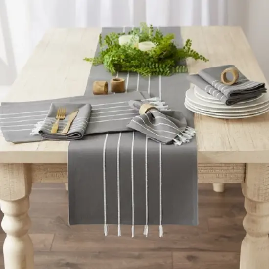 Design Imports Gray/ White Stripe Tassel Placemat Set/4 image {4}
