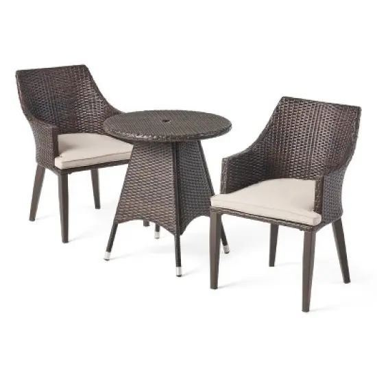 Christopher Knight Home Hillhurst Outdoor Round Wicker 3 Piece Bistro Set image {1}
