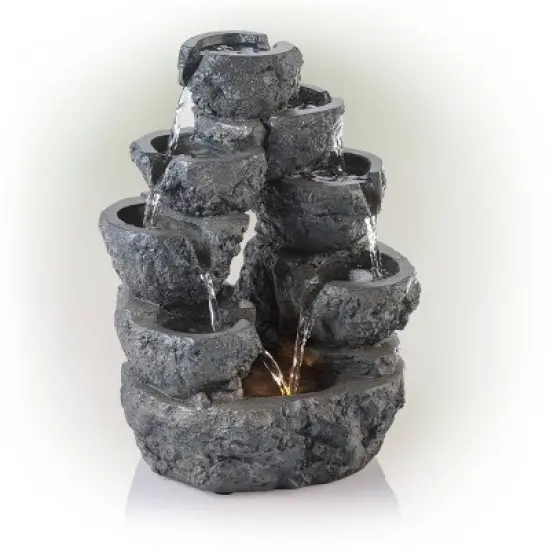 14" Multi Tiered Cascading LED Fountain Gray - Alpine Corporation image {3}
