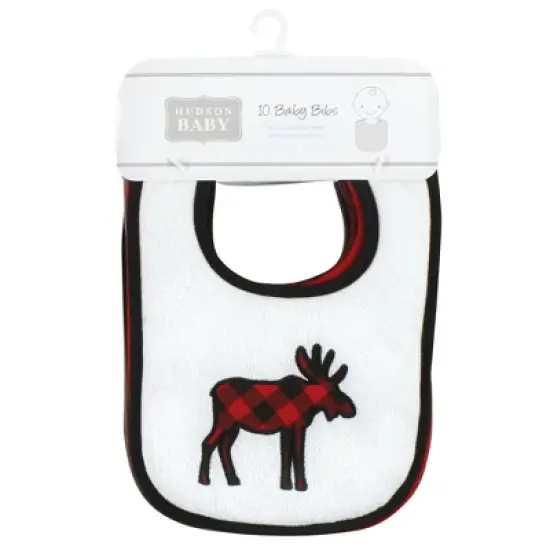 Hudson Baby Infant Boy Cotton Terry Drooler Bibs with Fiber Filling, Boy Moose Bear, One Size image {1}